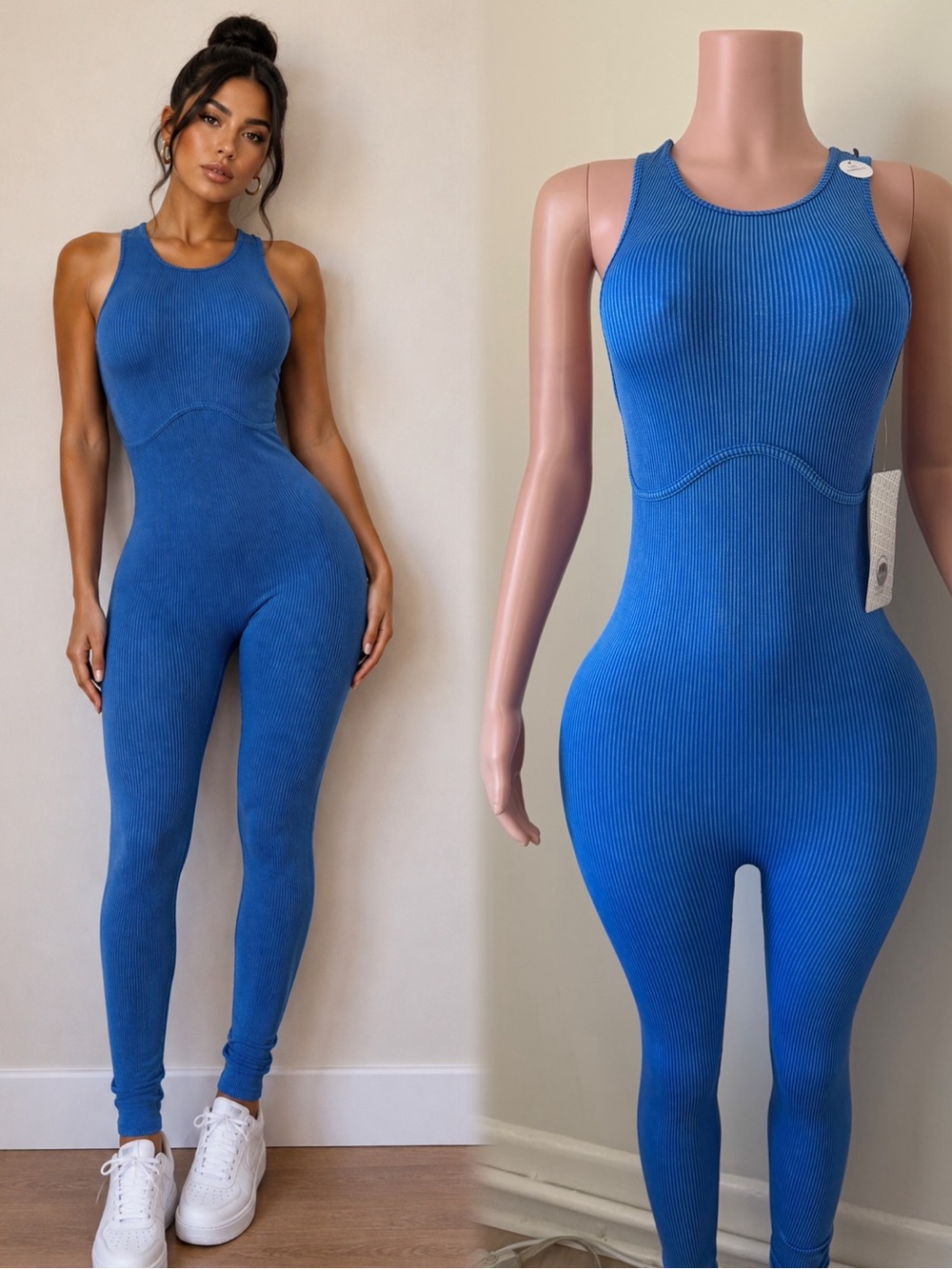 Seamless Ribbed Blue Jumpsuit